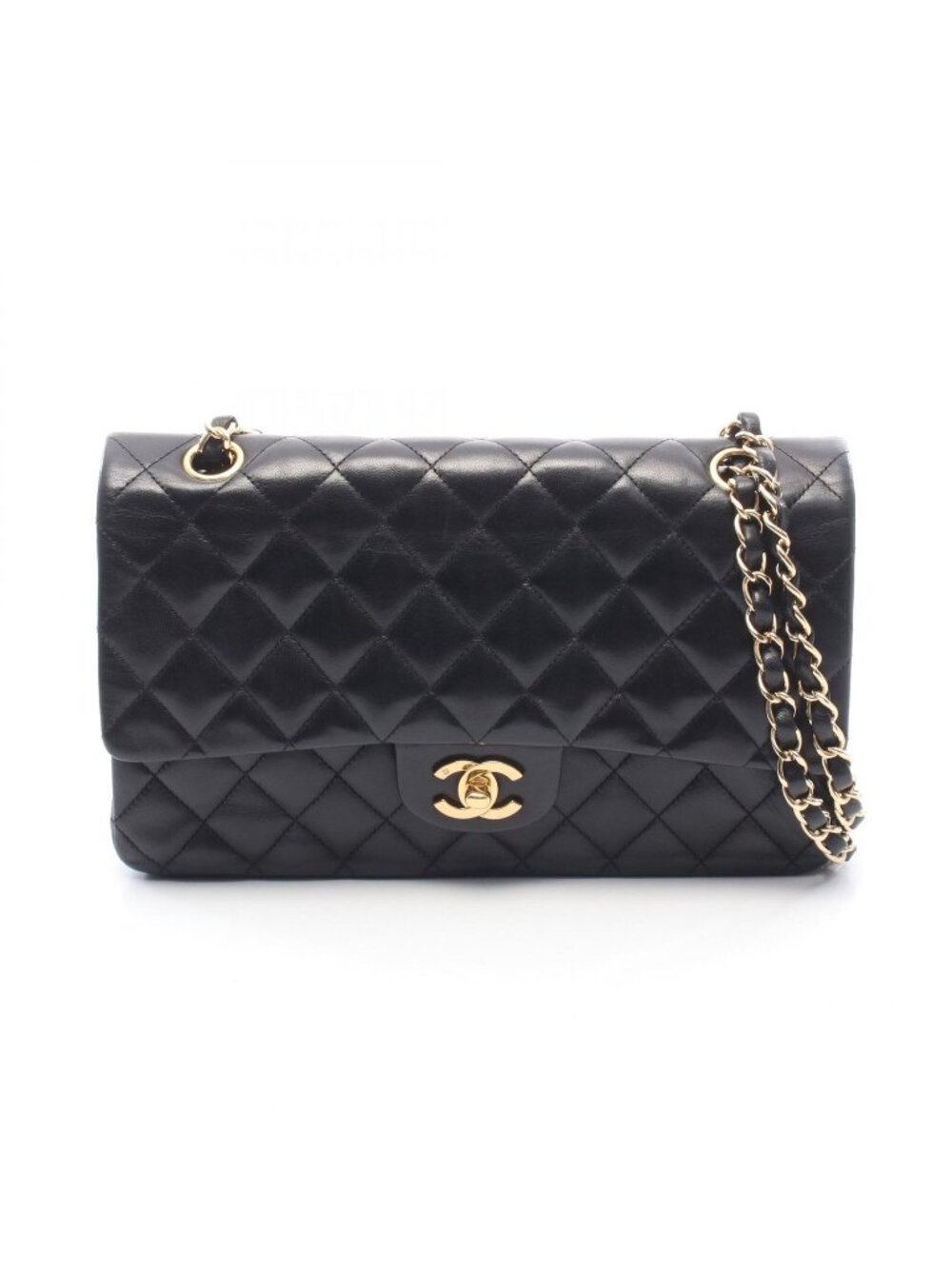 Chanel Shoulder Bag Quilted Double Flap Black Lambskin Chain